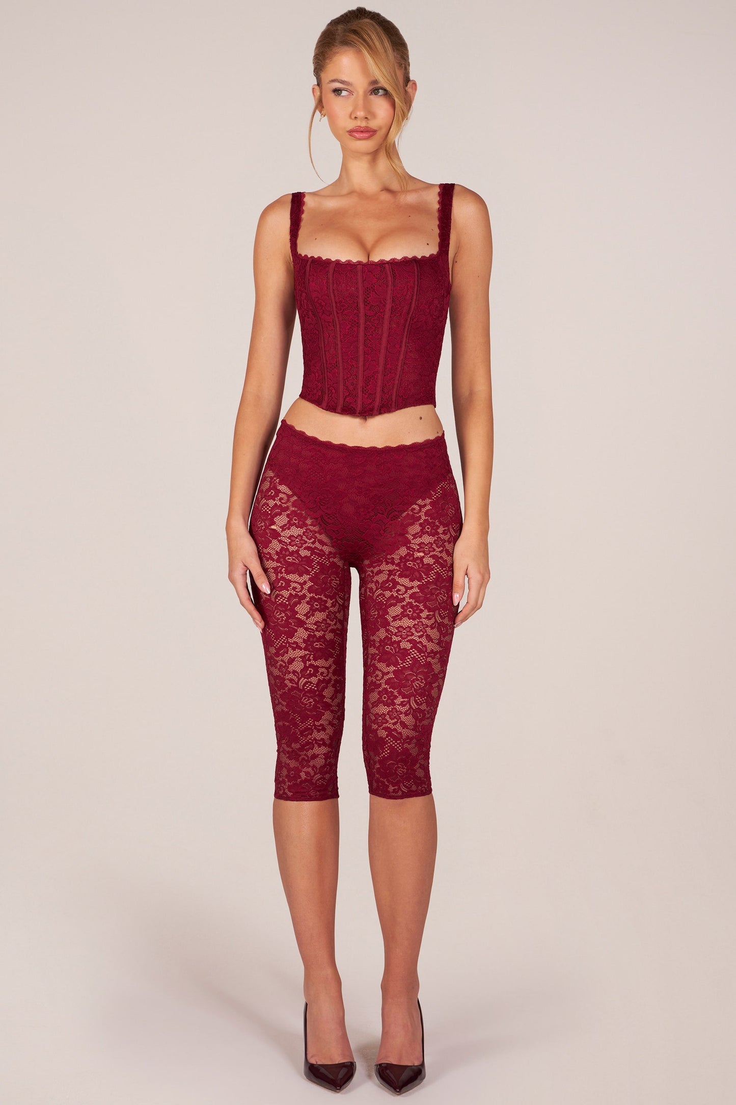 Laced Capri Trousers in Cherry Red