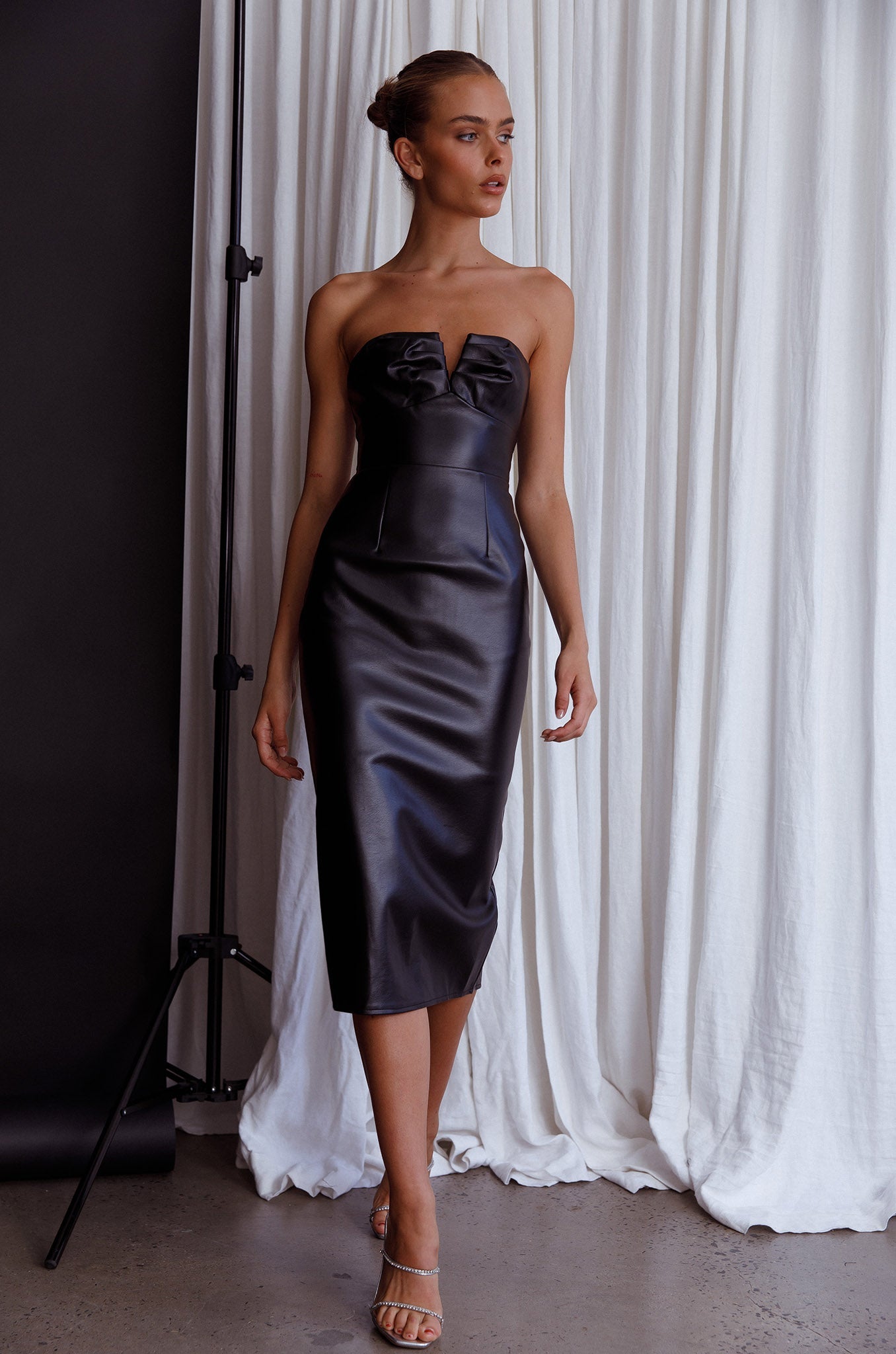 Intuition Strapless Faux Leather Dress Black