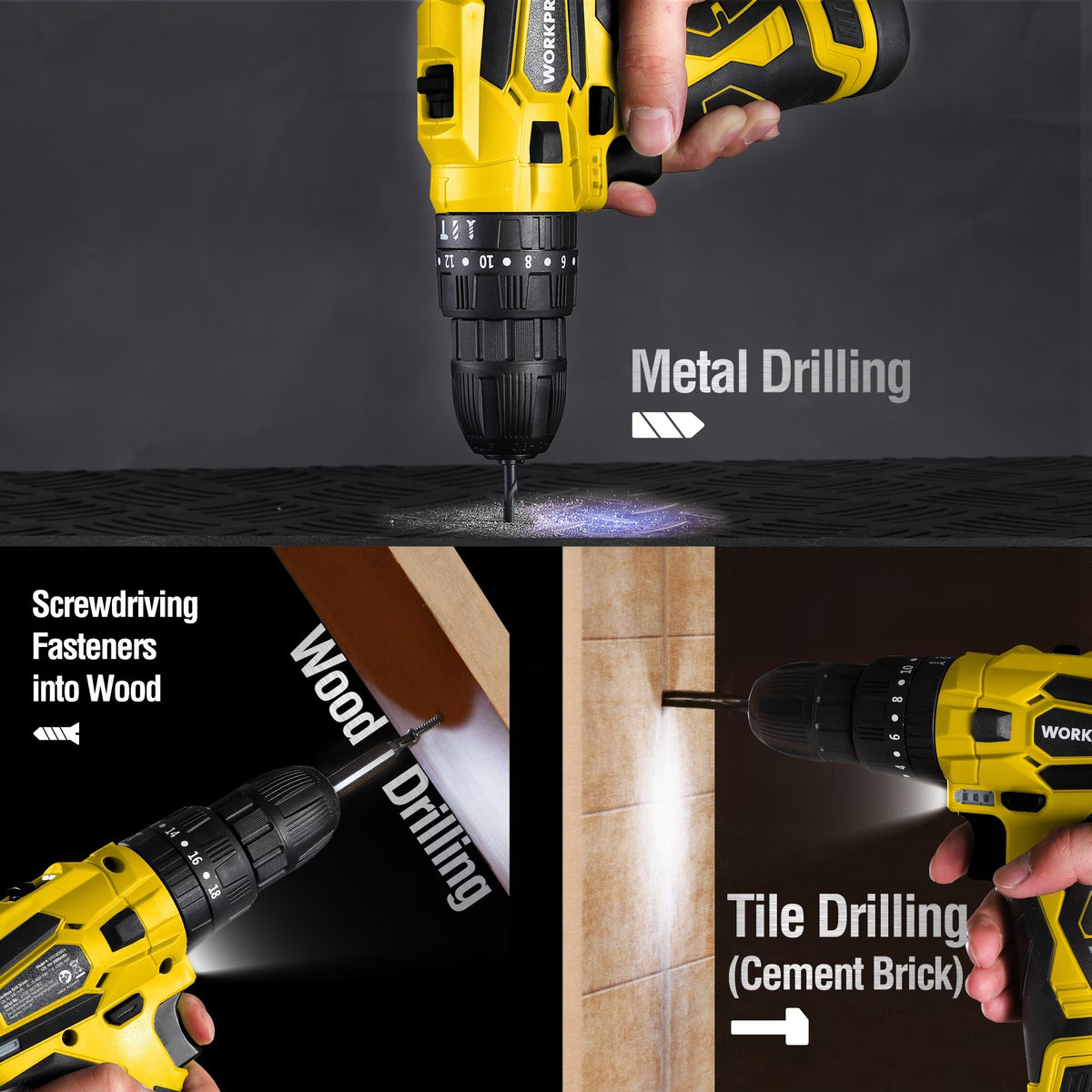 WORKPRO 12V Cordless Drill, Power Tool Set for Home, 177 Pieces Combo Kit with 14-inch Storage Bag and 1500mAh Lithium-Ion Battery & Charger (Yellow)