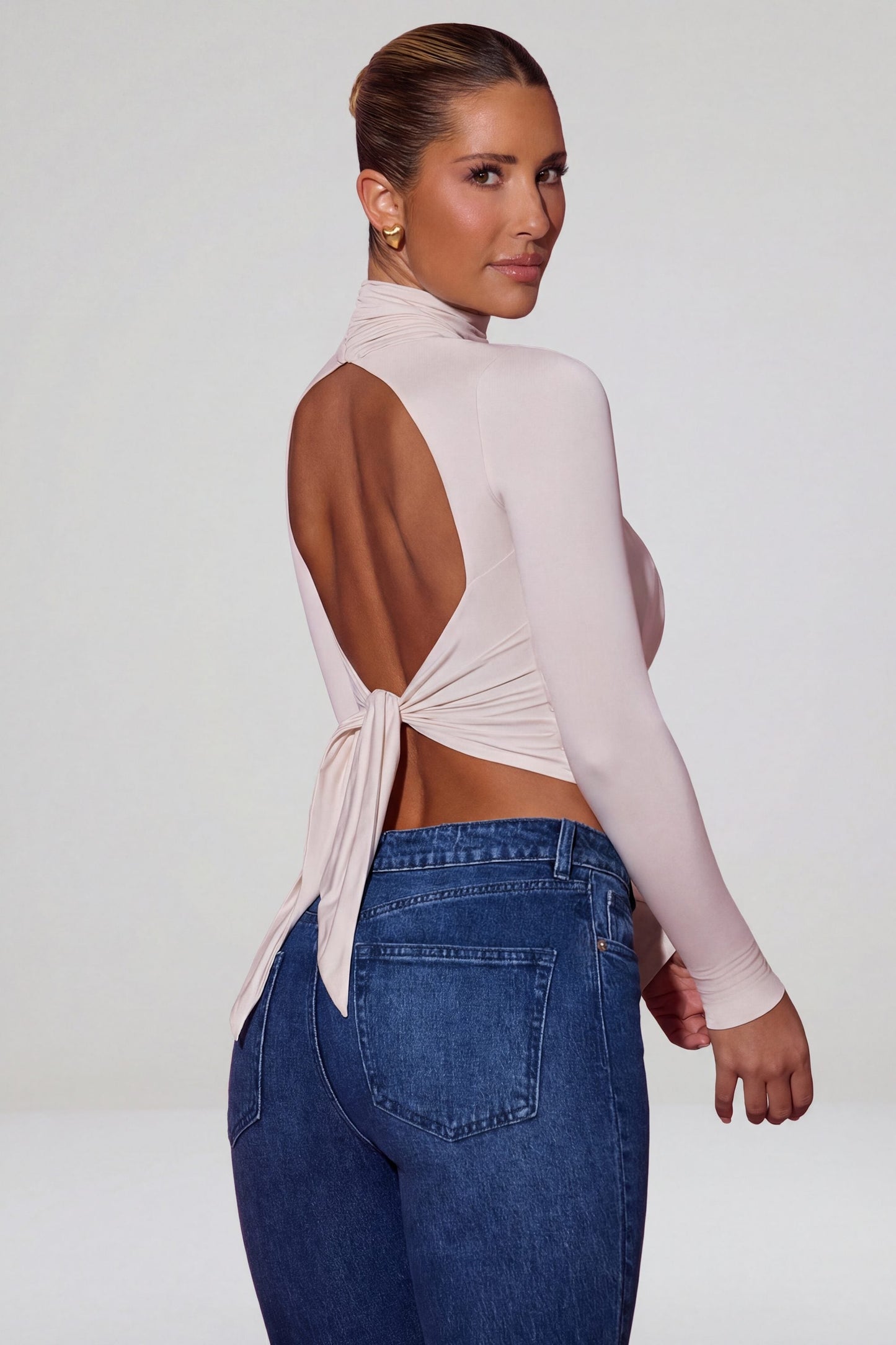 Cowl-Neck Tie-Back Top in Ivory