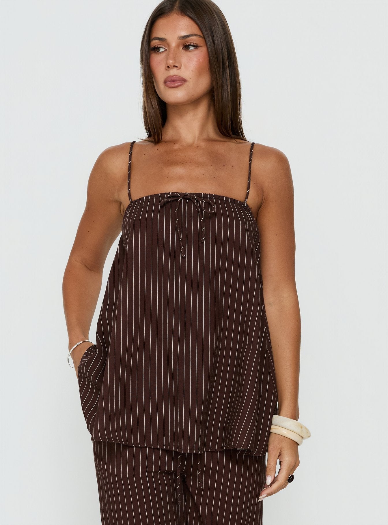 Amibella Boxy Cami Top Brown / Cream Stripe
