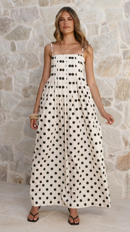Felicity Maxi Dress - White/Black Spot