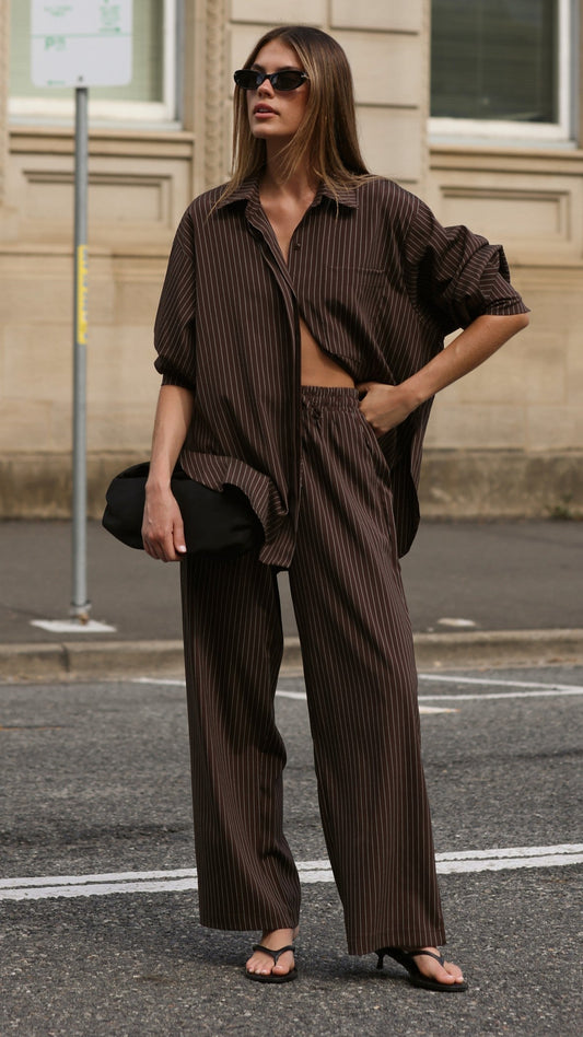 Zaila Pants - Chocolate/White Stripe