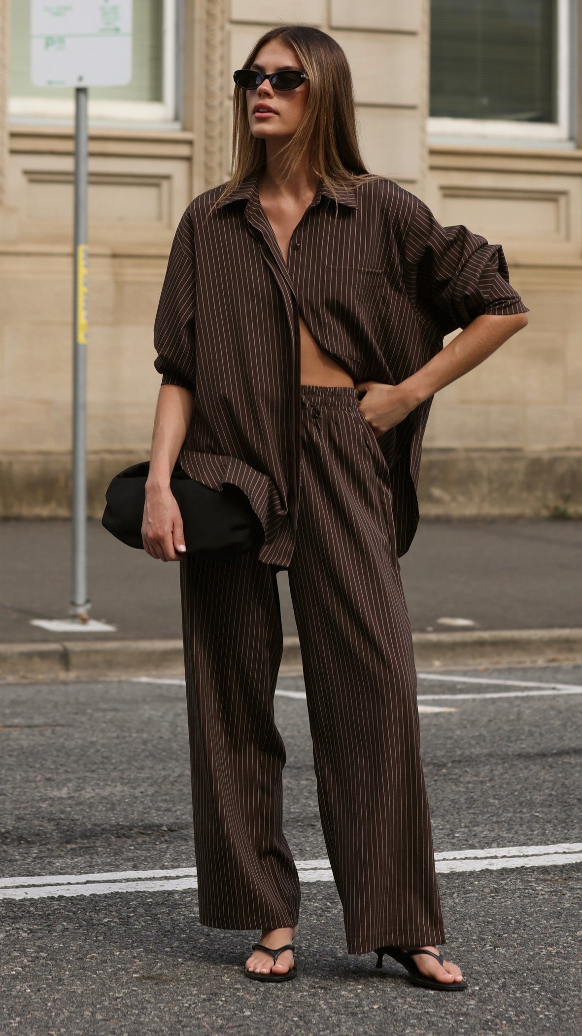Zaila Long Sleeve Shirt - Chocolate/White Stripe