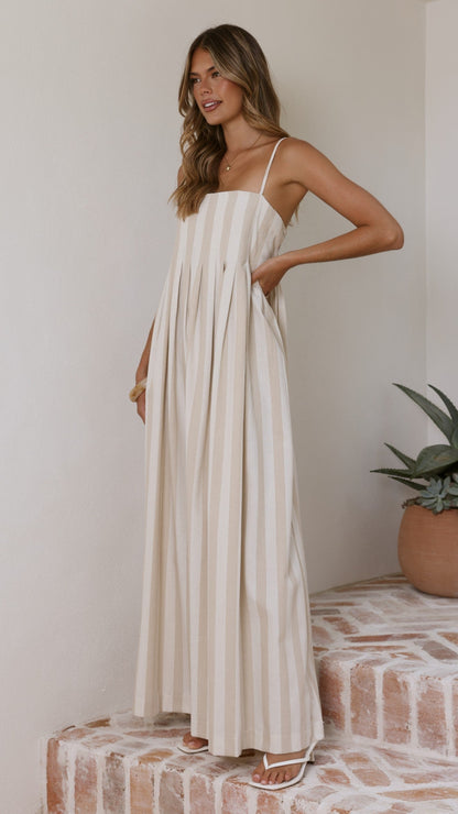 Pippa Maxi Dress - Beige Stripe