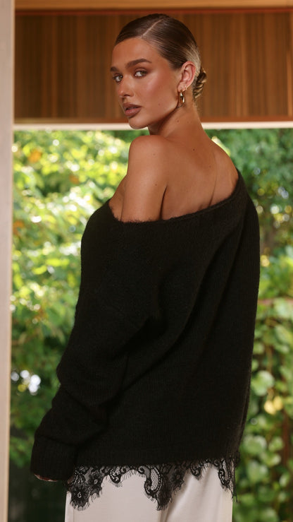 Lainey Off Shoulder Knit - Black