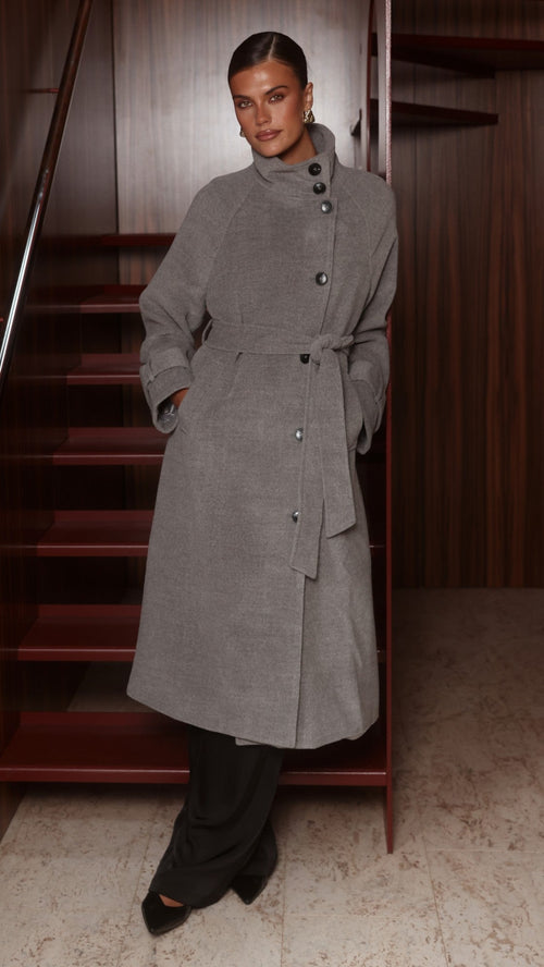 Eden Funnel Neck Coat - Grey