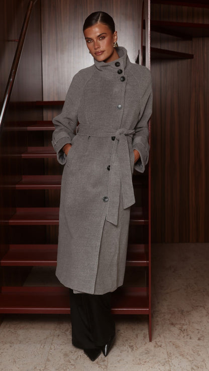 Eden Funnel Neck Coat - Grey