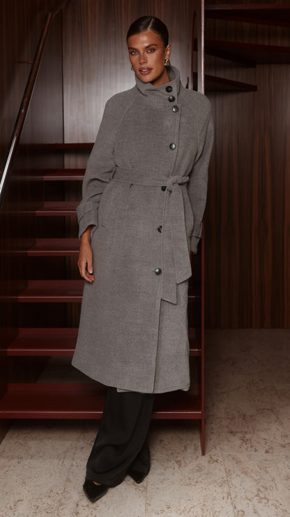 Eden Funnel Neck Coat - Grey