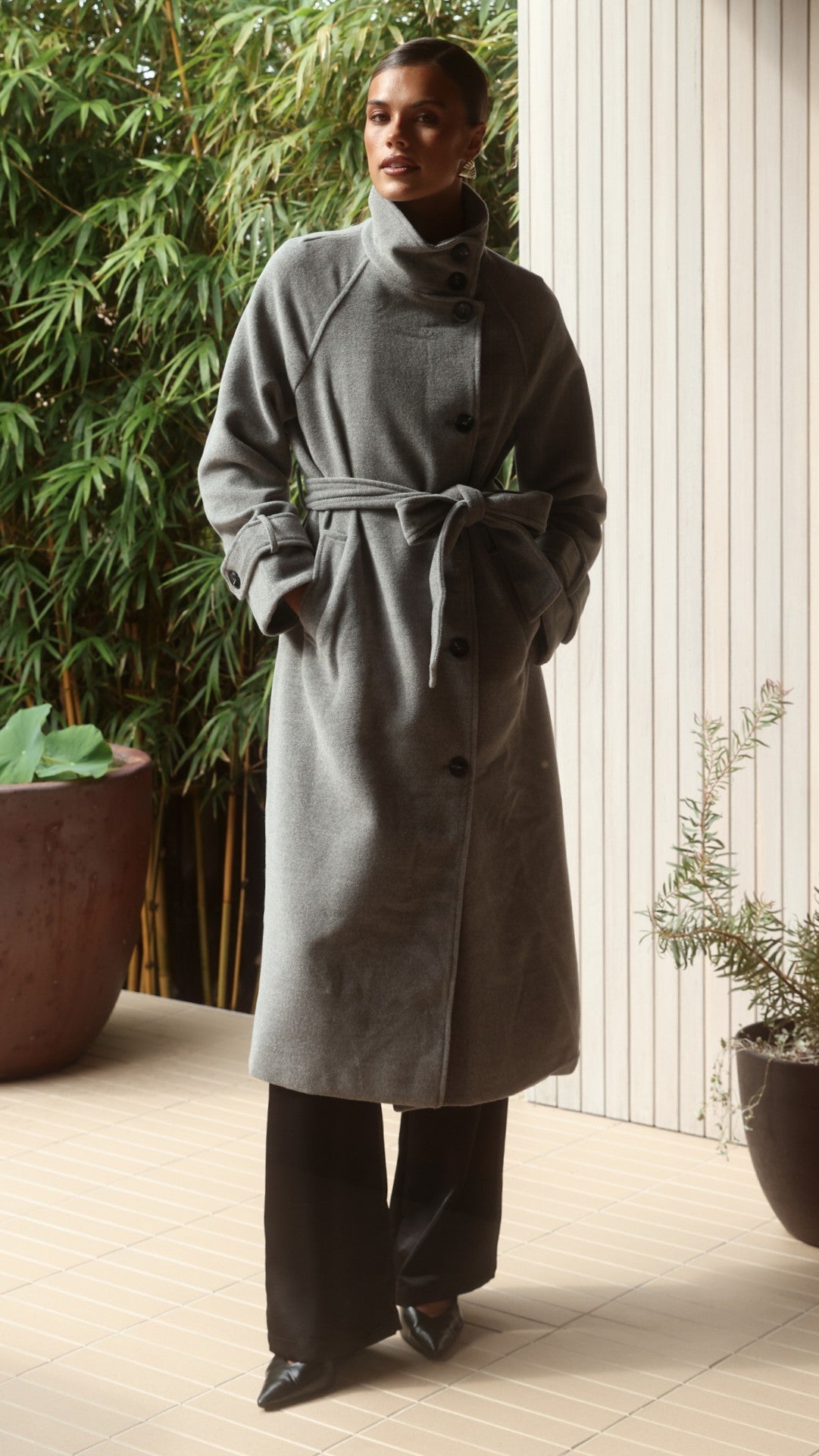Eden Funnel Neck Coat - Grey