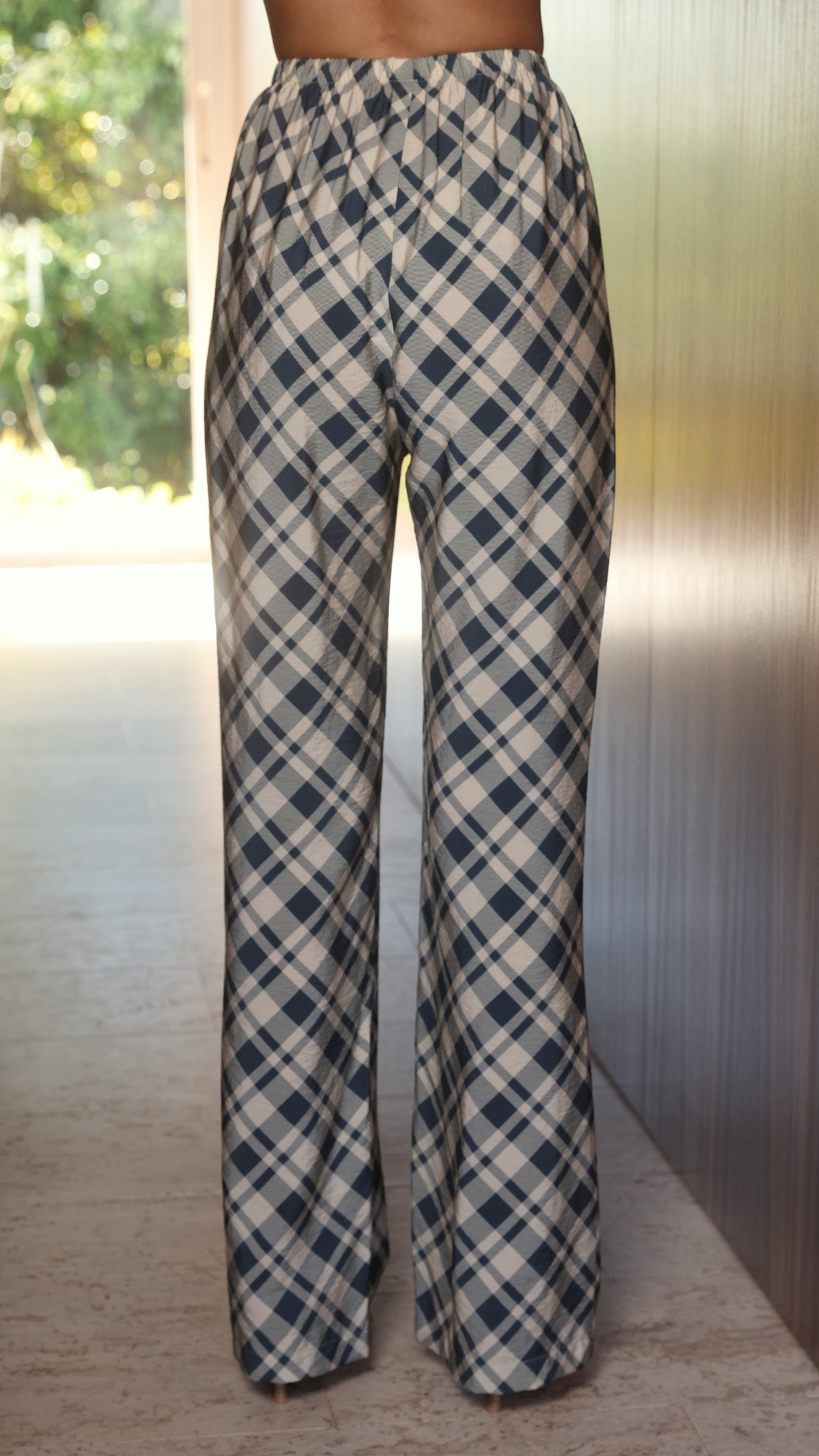 Imogen Button Pants - Blue/Cream Plaid