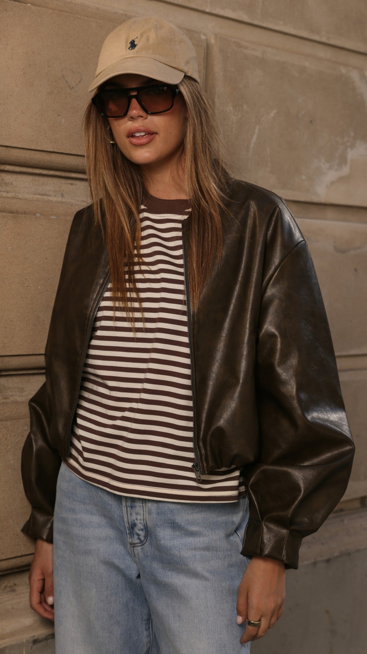 Solana Long Sleeve Top - Choc/White Stripe