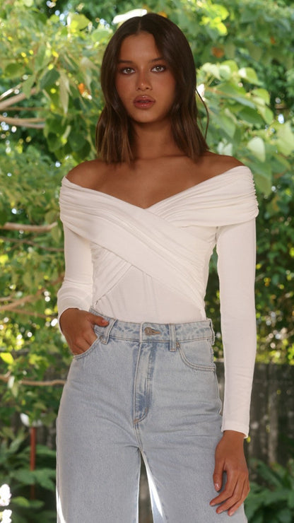 Elkie Off Shoulder Bodysuit - White