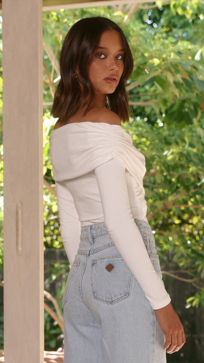 Elkie Off Shoulder Bodysuit - White