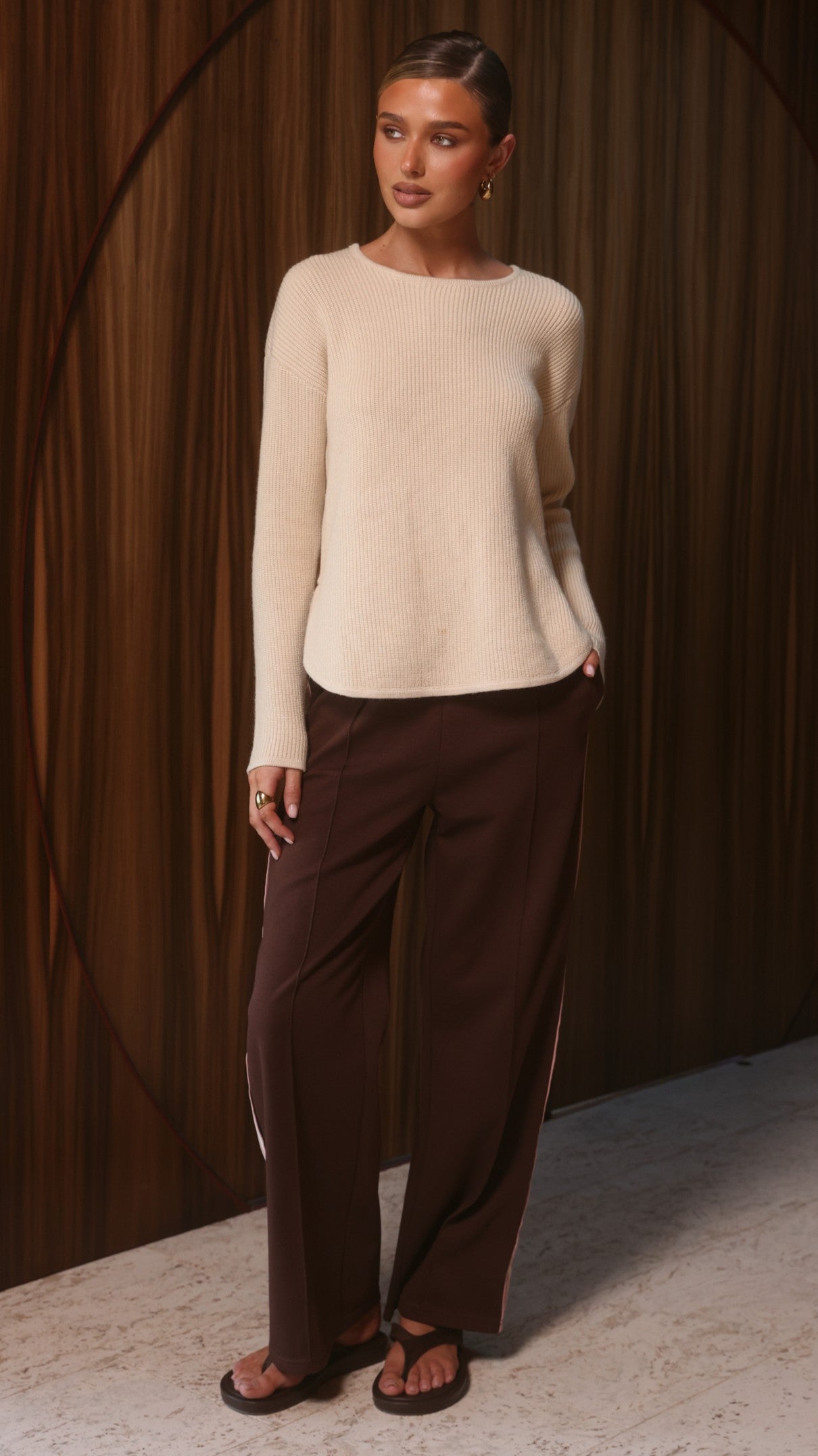 Isaiah Racer Stripe Pleated Trackpants - Chocolate/Pink
