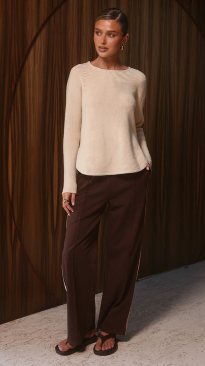 Isaiah Racer Stripe Pleated Trackpants - Chocolate/Pink