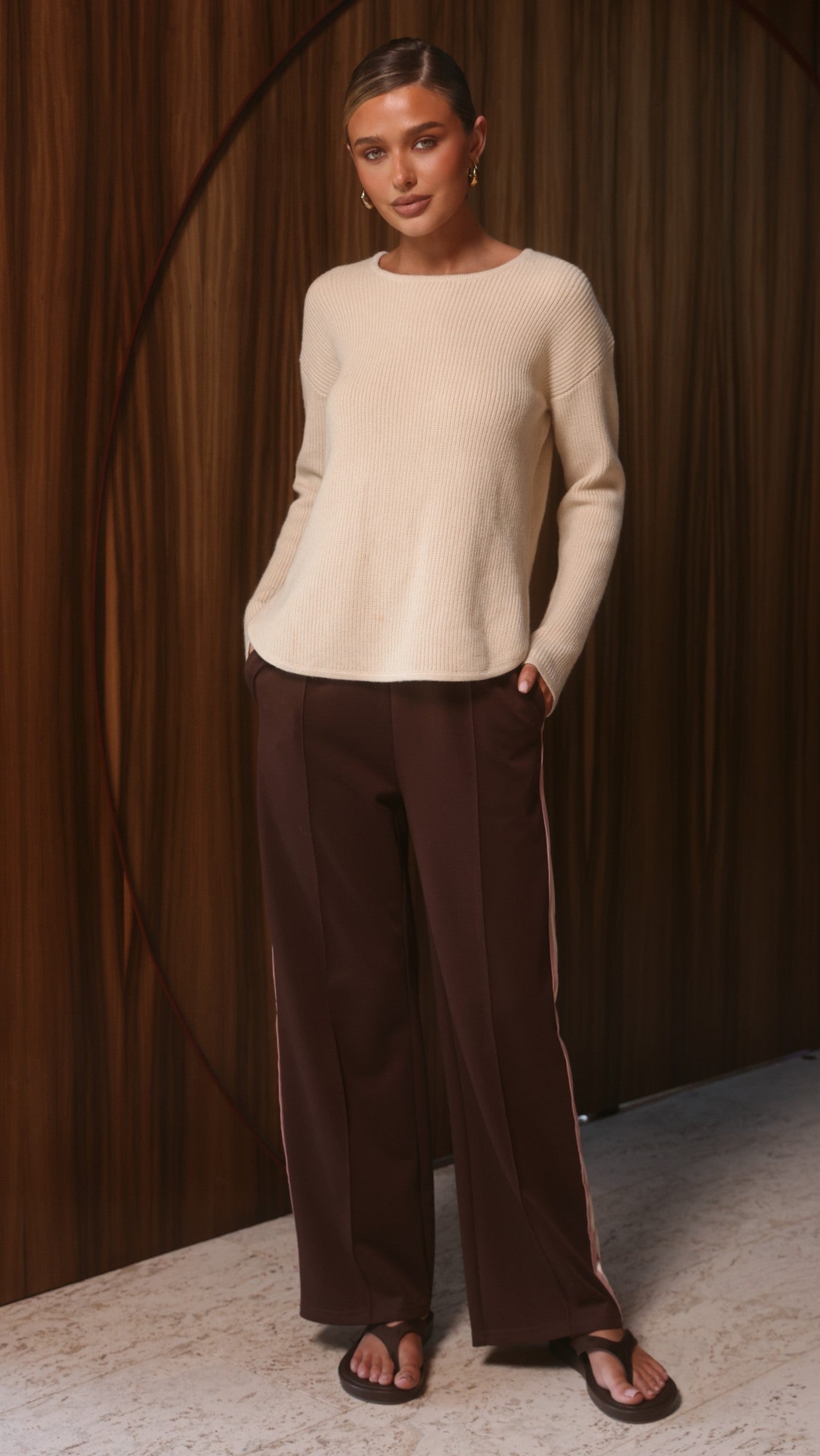 Isaiah Racer Stripe Pleated Trackpants - Chocolate/Pink