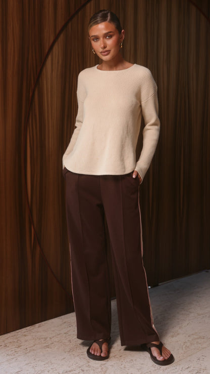 Isaiah Racer Stripe Pleated Trackpants - Chocolate/Pink