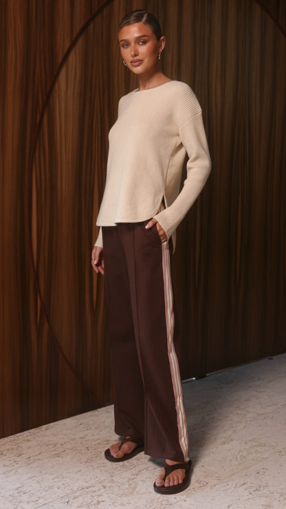 Isaiah Racer Stripe Pleated Trackpants - Chocolate/Pink