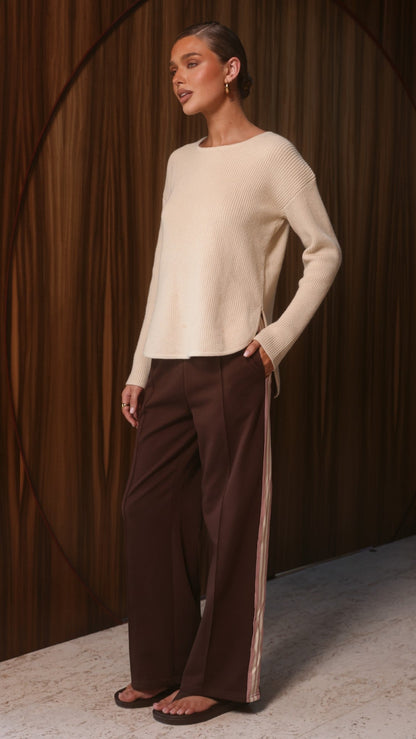 Isaiah Racer Stripe Pleated Trackpants - Chocolate/Pink