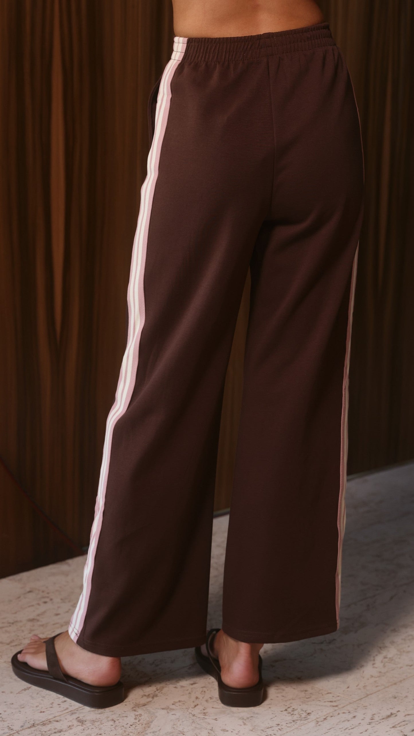 Isaiah Racer Stripe Pleated Trackpants - Chocolate/Pink