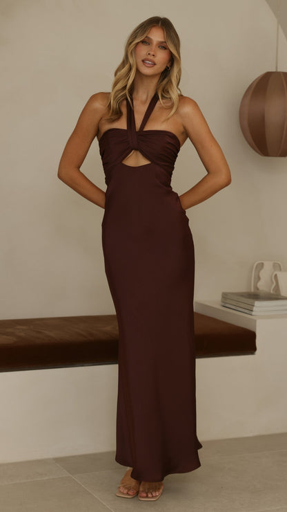 Grace Halter Maxi Dress - Chocolate