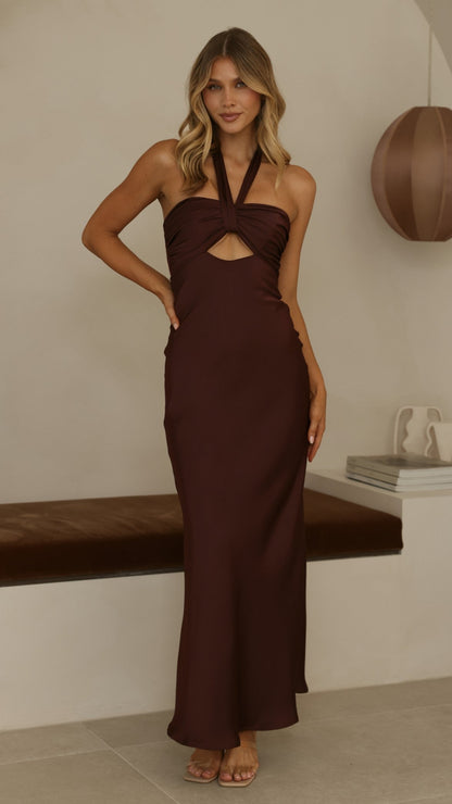 Grace Halter Maxi Dress - Chocolate