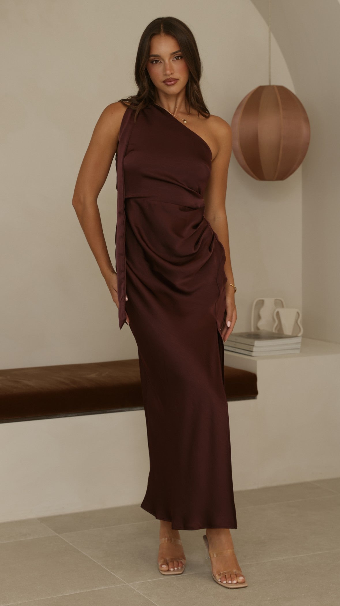 Halle One Shoulder Maxi Dress - Chocolate