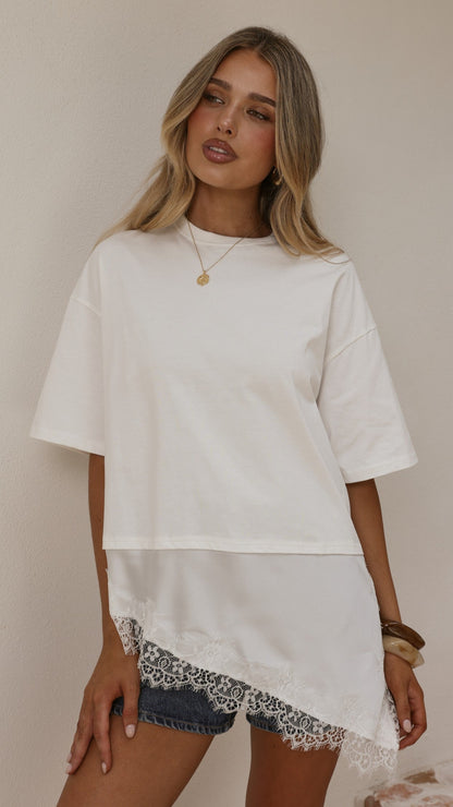 Mirandah Satin Panel T-Shirt - White
