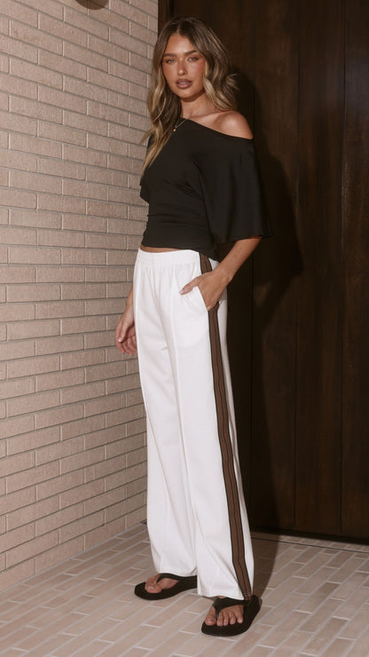 Isaiah Racer Stripe Pleated Trackpants - White/Chocolate