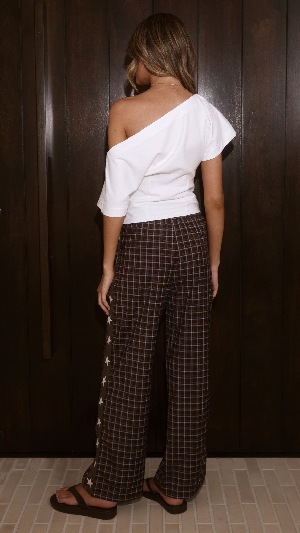 Jaycee Pants - Chocolate/Blue Gingham Star