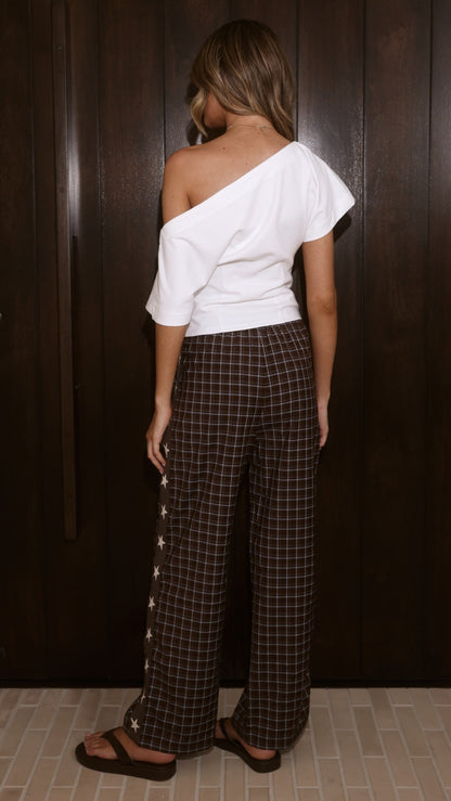 Jaycee Pants - Chocolate/Blue Gingham Star