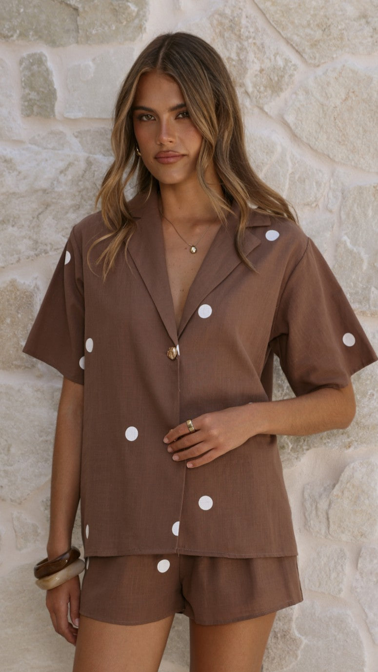 Nadine Shirt and Shorts Set - Chocolate Polka