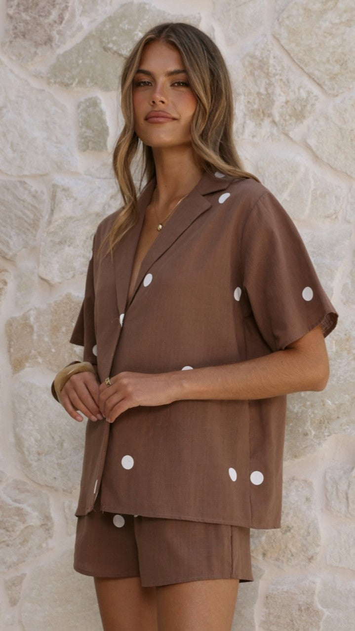 Nadine Shirt and Shorts Set - Chocolate Polka
