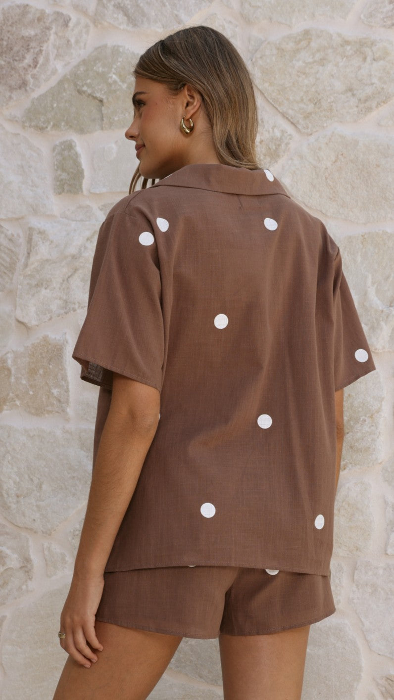 Nadine Shirt and Shorts Set - Chocolate Polka