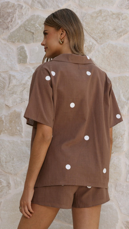 Nadine Shirt and Shorts Set - Chocolate Polka