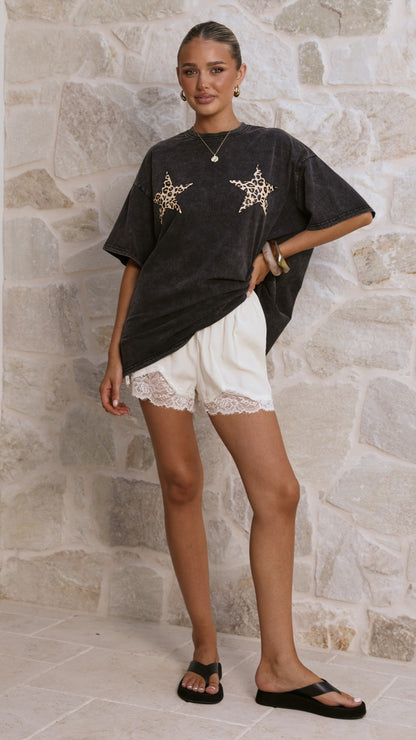 Mira Oversized Tee - Black Acid Wash