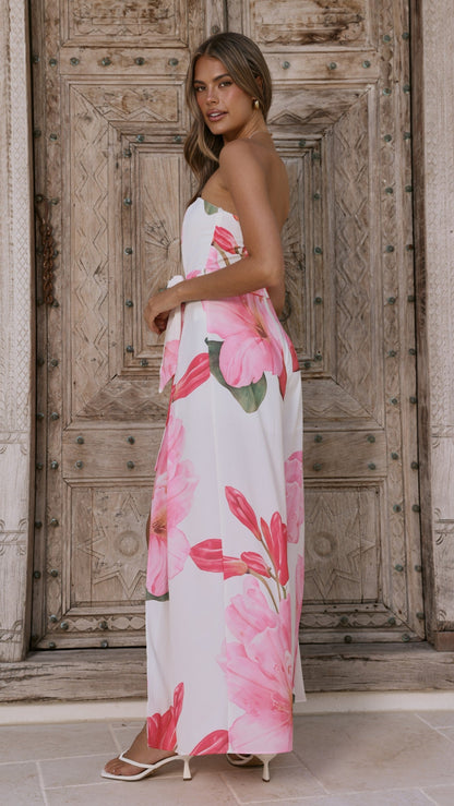 Carson Front Split Strapless Jumpsuit - Pink Floral