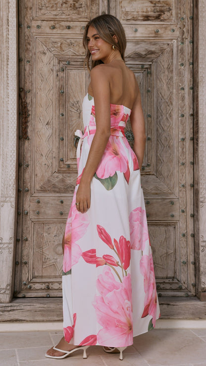 Carson Front Split Strapless Jumpsuit - Pink Floral