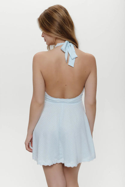 Audrey Satin Mini Dress - Sweet Pea Blue