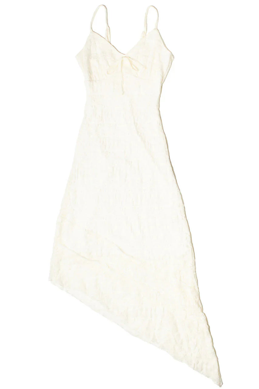 Asymmetrical Hem Lace Midi Dress