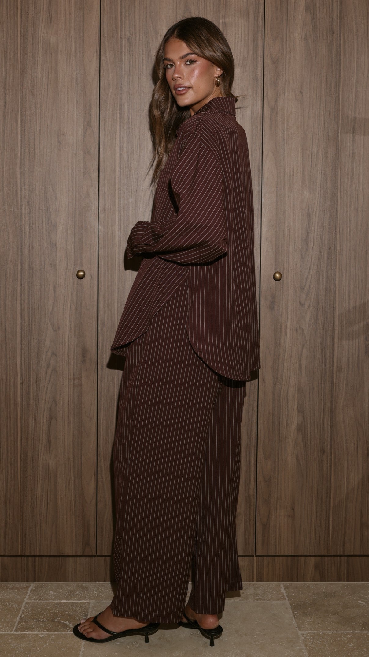 Zaila Pants - Burgundy/White Stripe