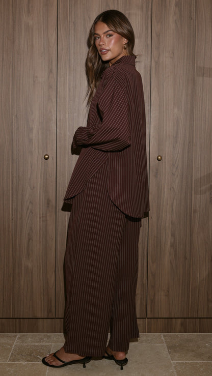 Zaila Pants - Burgundy/White Stripe