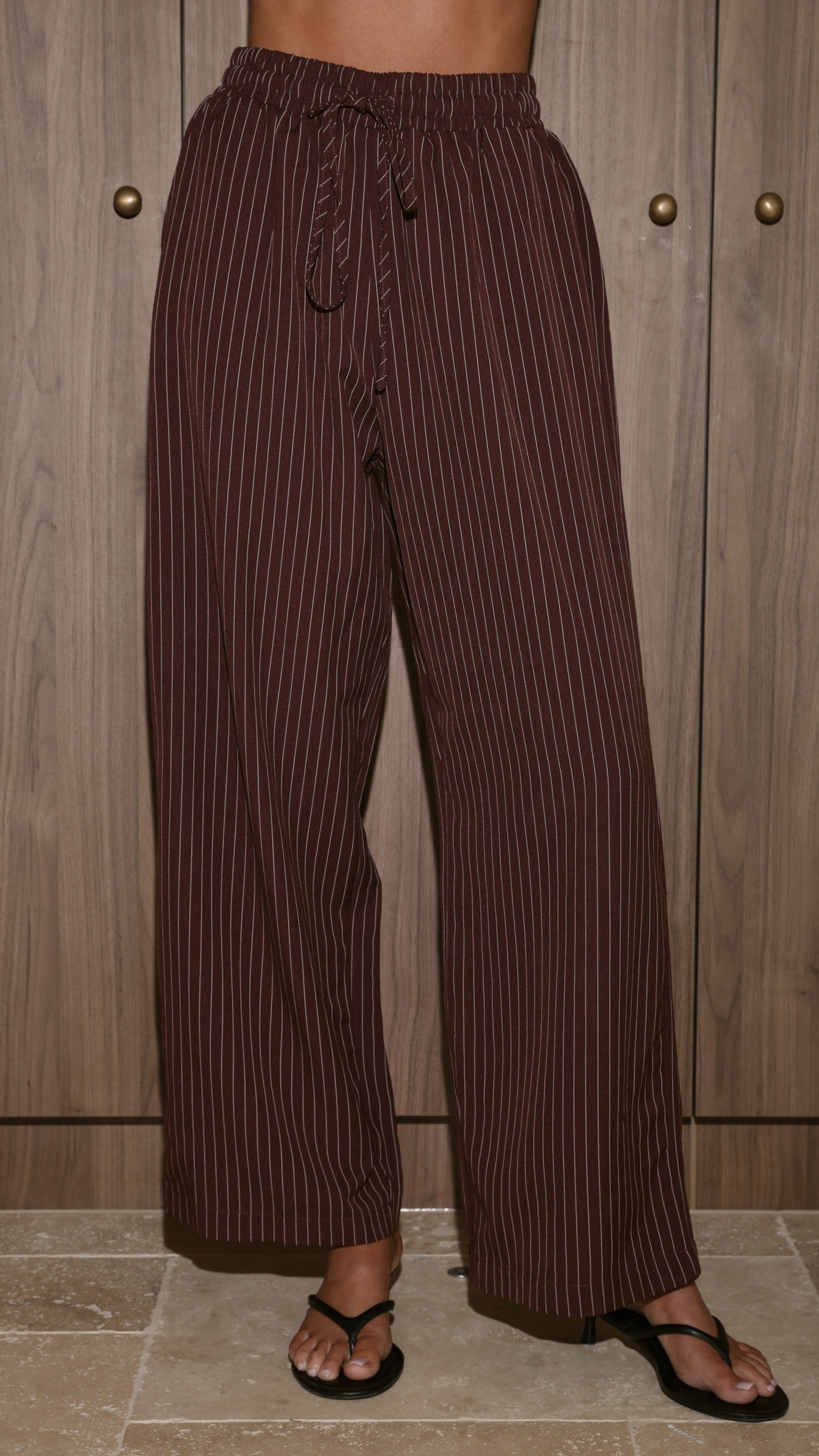 Zaila Pants - Burgundy/White Stripe
