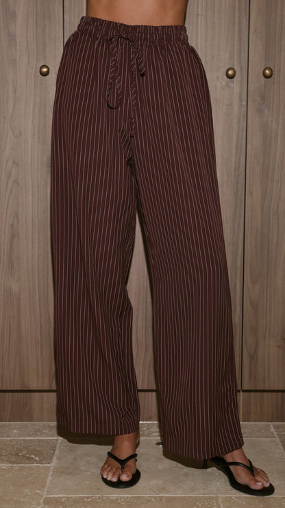 Zaila Pants - Burgundy/White Stripe
