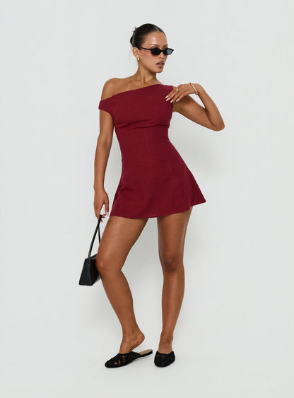 Anjela Off Shoulder Playsuit Cherry