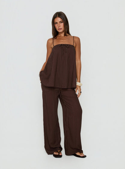 Amibella Boxy Cami Top Brown / Cream Stripe