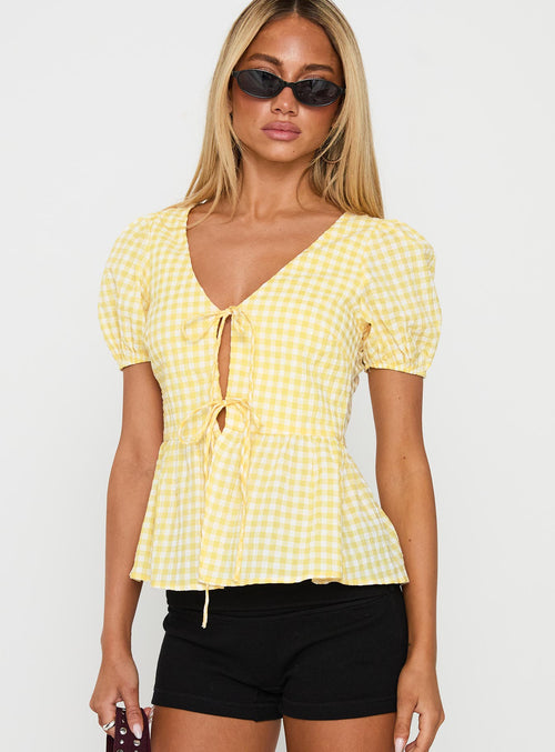 Carmelah Tie Up Top Yellow Check