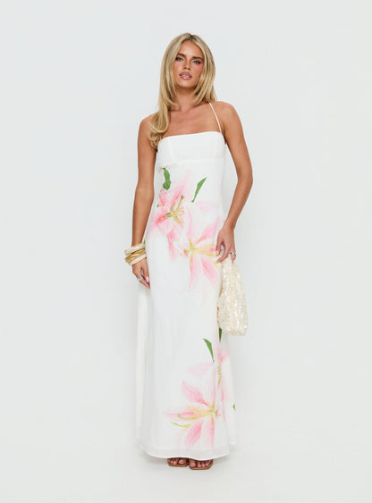 Anny Beaded Maxi Dress White Floral
