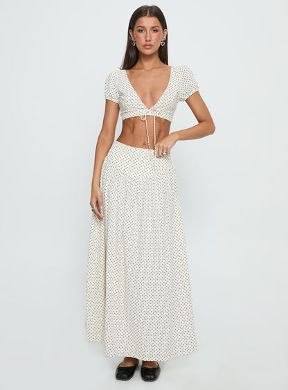 Alletta Drop Waist Maxi Skirt Cream Polka Dot